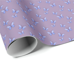 Papier Cadeau Élégant Papillons Bleus sur Violet