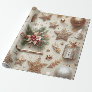 Papier Cadeau Élégant Parties scintillant or éléments de Noël