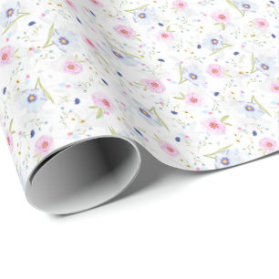 Papier Cadeau Élégant Pastel bleu et rose fleurs florales
