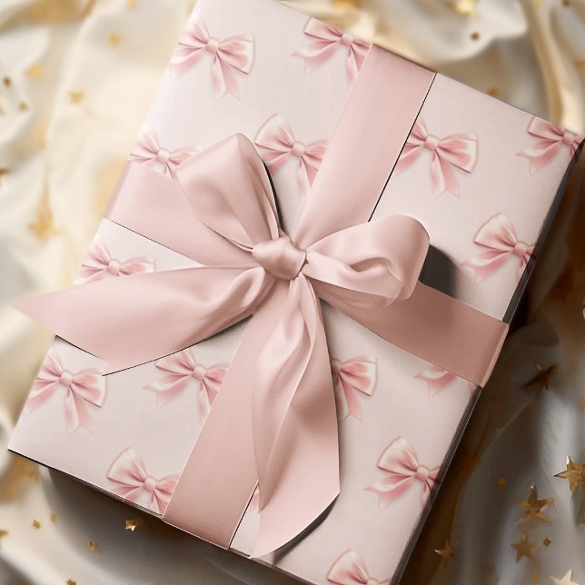 Papier Cadeau Elégant Pastel Rose Bow & Nom Personnalisé (Créateur téléchargé)