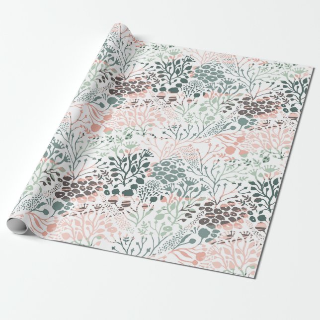 Papier Cadeau Élégant Pastel Rose vert Mint Floral Botanique (Déroulé)