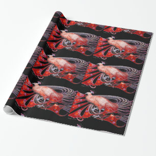 PAPIER CADEAU ÉLÉGANT PEACOCK ROUGE AVEC PIERRES GEM