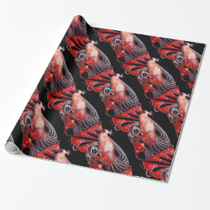 PAPIER CADEAU ÉLÉGANT PEACOCK ROUGE AVEC PIERRES GEM
