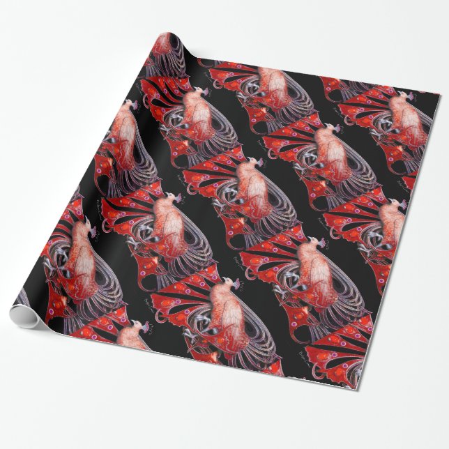 PAPIER CADEAU ÉLÉGANT PEACOCK ROUGE AVEC PIERRES GEM (Déroulé)