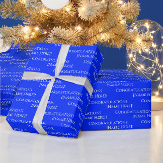 Papier Cadeau Elégant Personnalisé Félicitations Blanc sur Bleu