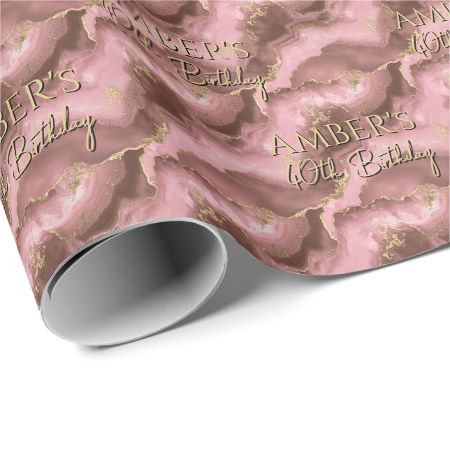 Papier Cadeau Elegant Pink  Gold Abstract Marble Design (Coin rond)