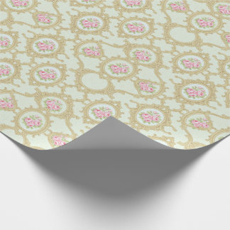 Papier Cadeau Elegant Pink Rose and Gold Baroque Frame 