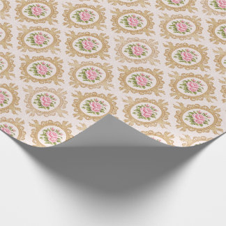 Papier Cadeau Elegant Pink Rose and Gold Baroque Frame