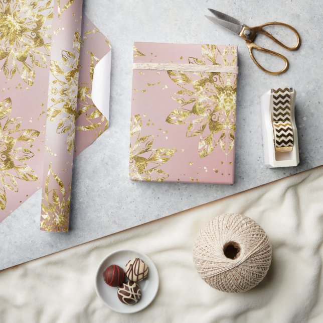 Papier Cadeau Élégant Pink vacances Snowflakes étoiles Noël (Artisanat)