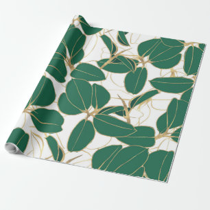 Papier Cadeau Elégant Plante en caoutchouc vert or Design de fe
