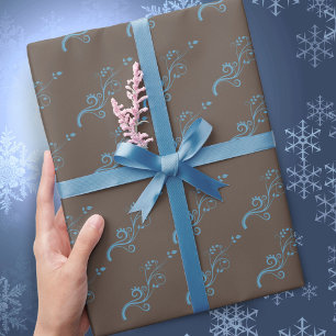 Papier Cadeau Élégant Plante Escalade Bleu Brown Motif