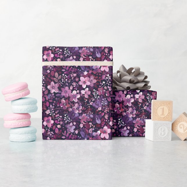 Papier Cadeau Elegant Plum & Berry Floral  (Baby Shower)