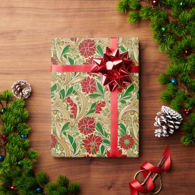 Papier Cadeau Élégant Poinsettia (Cadeau de vacances)
