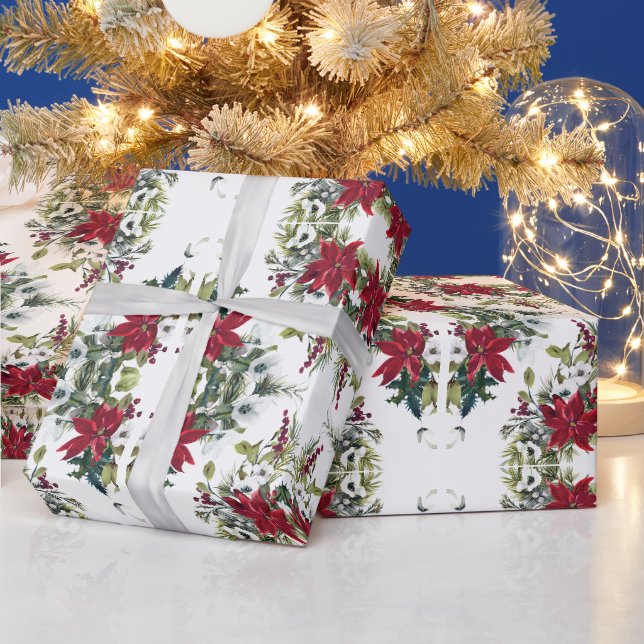 Papier Cadeau Elégant poinsettias (Vacances)