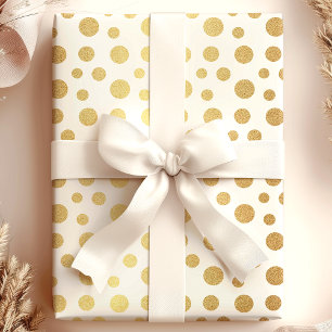 Papier Cadeau Elégant Pois de Faux Gold Moderne sur Blanc