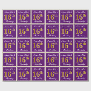 Papier Cadeau Élégant, pourpre, anniversaire d'or de Faux 16è