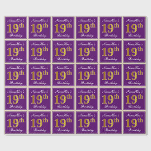 Papier Cadeau Élégant, pourpre, anniversaire d'or de Faux 19è