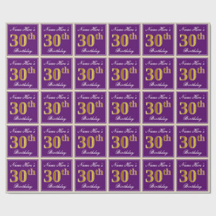 Papier Cadeau Elégant, pourpre, Faux Gold 30e anniversaire + Nom