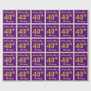 Papier Cadeau Elégant, pourpre, Faux Gold 40e anniversaire + Nom
