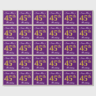 Papier Cadeau Elégant, pourpre, Faux Gold 45ème anniversaire + N