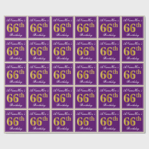 Papier Cadeau Elégant, pourpre, Faux Gold 66e anniversaire + Nom