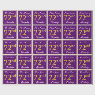 Papier Cadeau Elégant, pourpre, Faux Gold 72e anniversaire + Nom