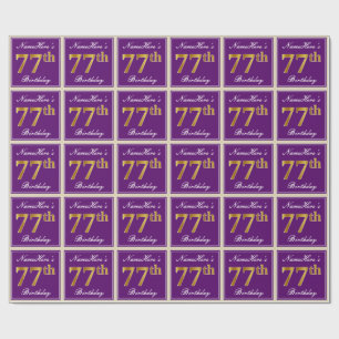 Papier Cadeau Elégant, pourpre, Faux Gold 77e anniversaire + Nom