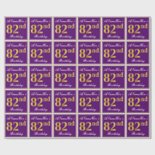Papier Cadeau Elégant, pourpre, Faux Gold 82e anniversaire + Nom