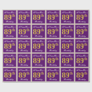 Papier Cadeau Elégant, pourpre, Faux Gold 89e anniversaire + Nom