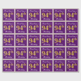 Papier Cadeau Elégant, pourpre, Faux Gold 94ème anniversaire + N