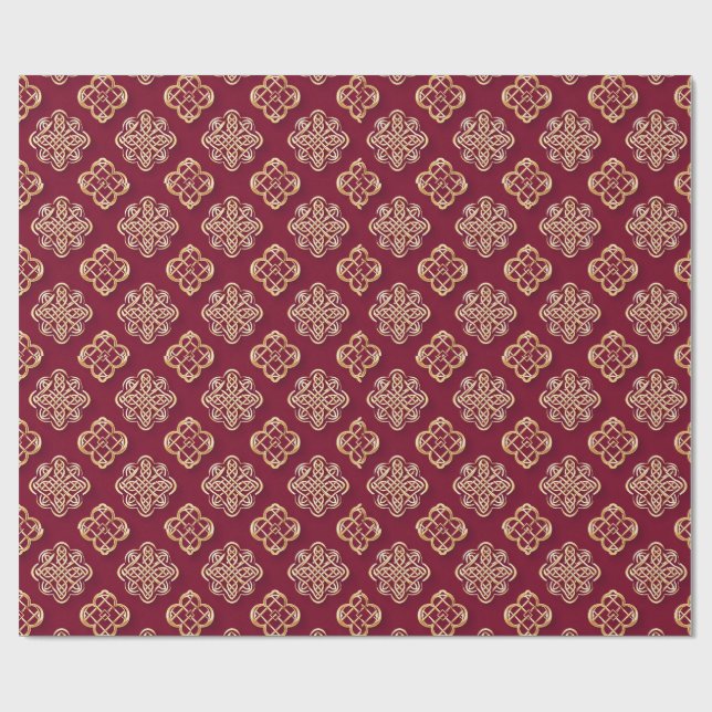 Papier Cadeau Elegant Red and Gold Pattern Design (Plat)