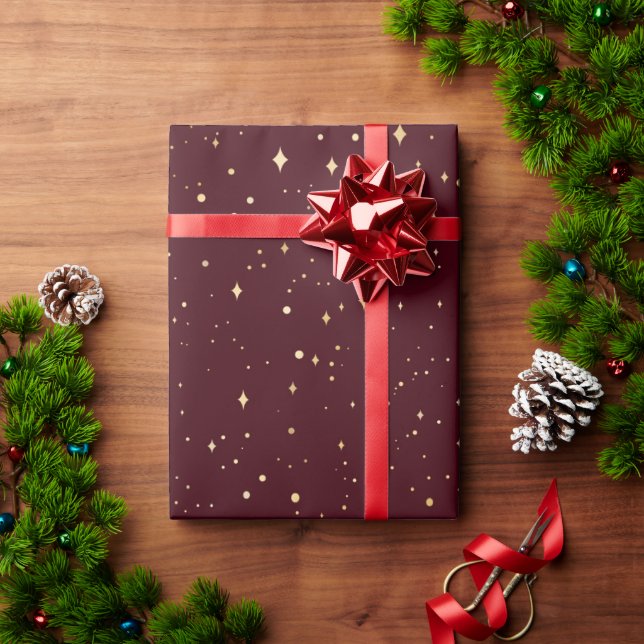 Papier Cadeau Élégant Red Gold Stars (Cadeau de vacances)