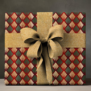 Papier Cadeau Elégant Red Green Gold Art Déco Motif de luxe