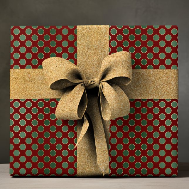 Papier Cadeau Elégant Red Green Luxury Polka Dot Motif (Créateur téléchargé)