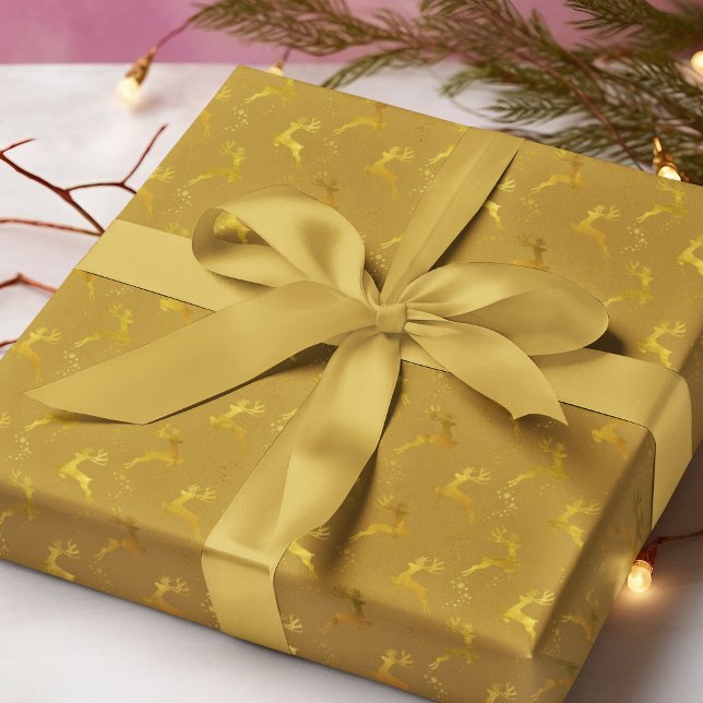 Papier Cadeau Élégant renne d'or moutarde Noël (Créateur téléchargé)
