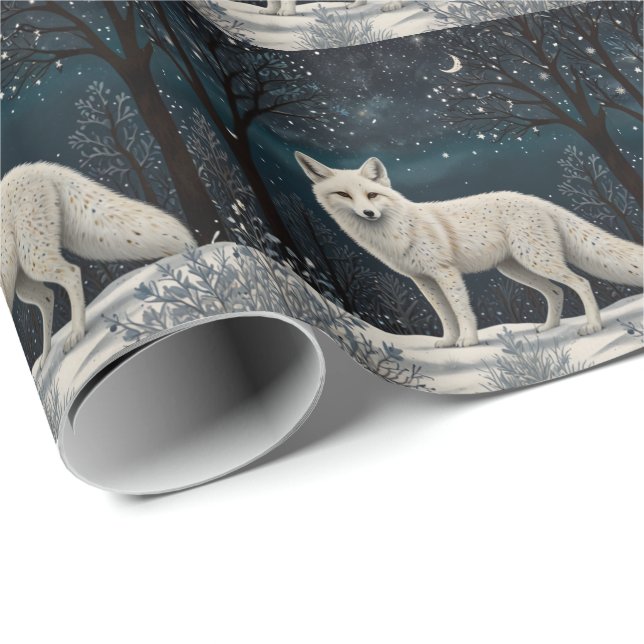 Papier Cadeau Elegant retro white winter fox (Coin rond)