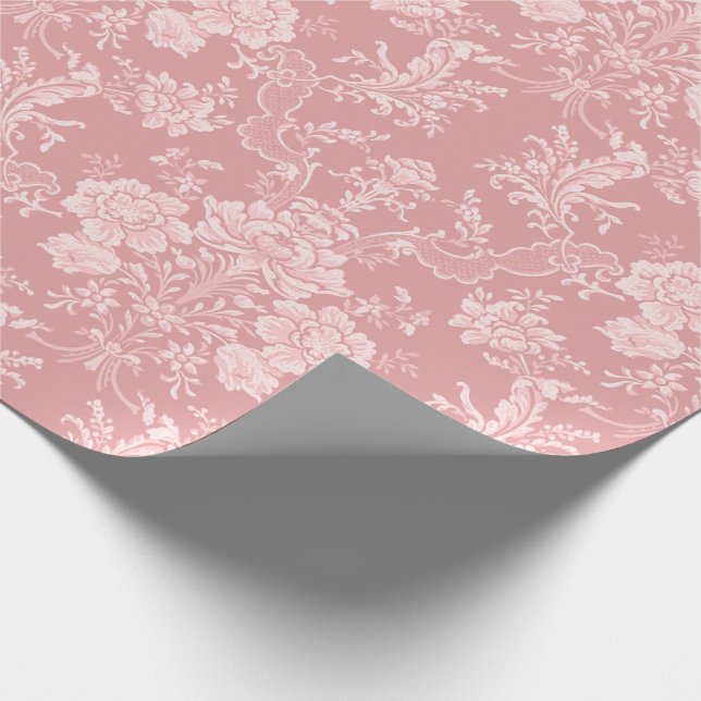 Papier Cadeau Élégant Romantique Chic Floral Damask-Pastel rose (Coin)