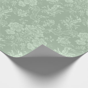 Papier Cadeau Élégant Romantique Chic Floral Damask-Sage Vert