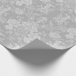 Papier Cadeau Élégant romantique chic floral gris-damassé