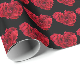 Papier Cadeau Élégant Romantique Rouge Rose Coeur Motif Noir