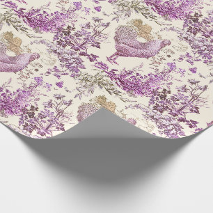 Papier Cadeau Élégant Rooster Vintage Violet Floral élégant