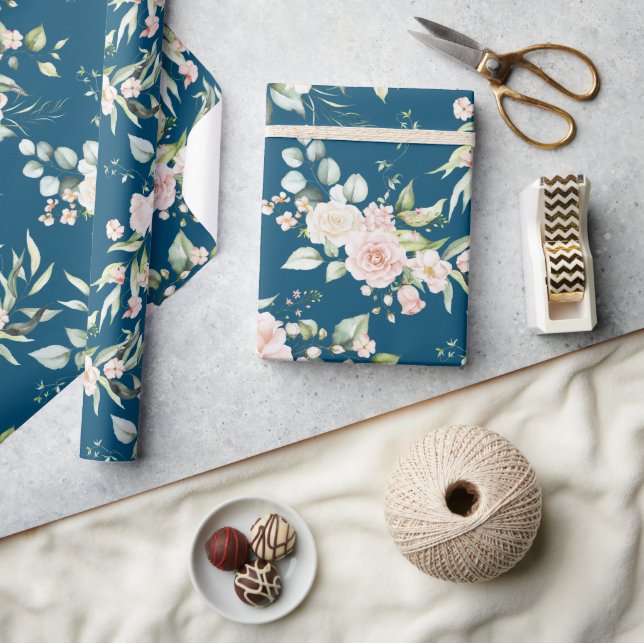 Papier Cadeau Elégant rose bleu Eucalyptus (Artisanat)