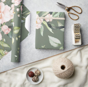 Papier Cadeau Élégant rose clair Eucalyptus vert moderne