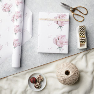 Papier Cadeau Elégant Rose d'aquarelle rose Mariage "I do"