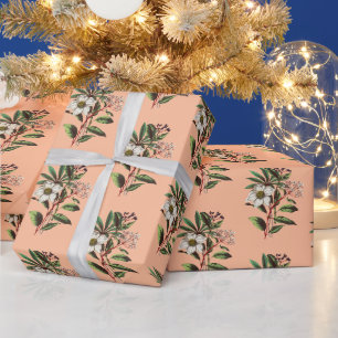 Papier Cadeau Élégant Rose de Noël Vintage Peach Orange