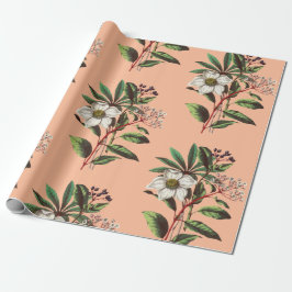 Papier Cadeau Élégant Rose de Noël Vintage Peach Orange