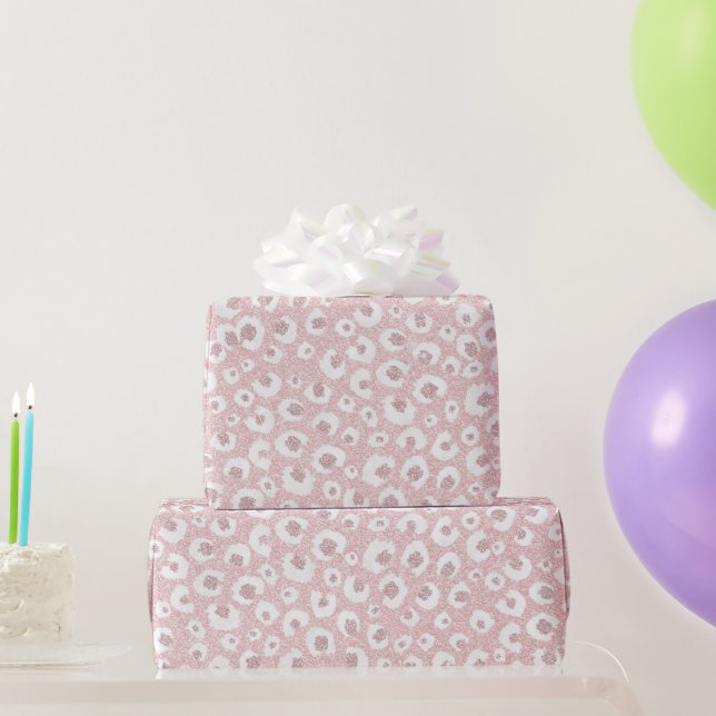 Papier Cadeau Élégant Rose Empreinte de léopard or Motif blanc (Cadeaux de fête)