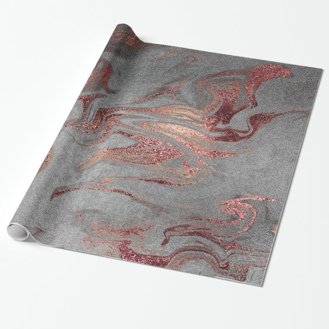 Papier Cadeau Elégant rose en cuivre moderne or marbre argent (Déroulé)