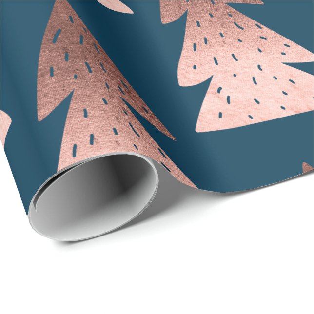 Papier Cadeau Élégant rose en cuivre motif de Noël (Coin rond)