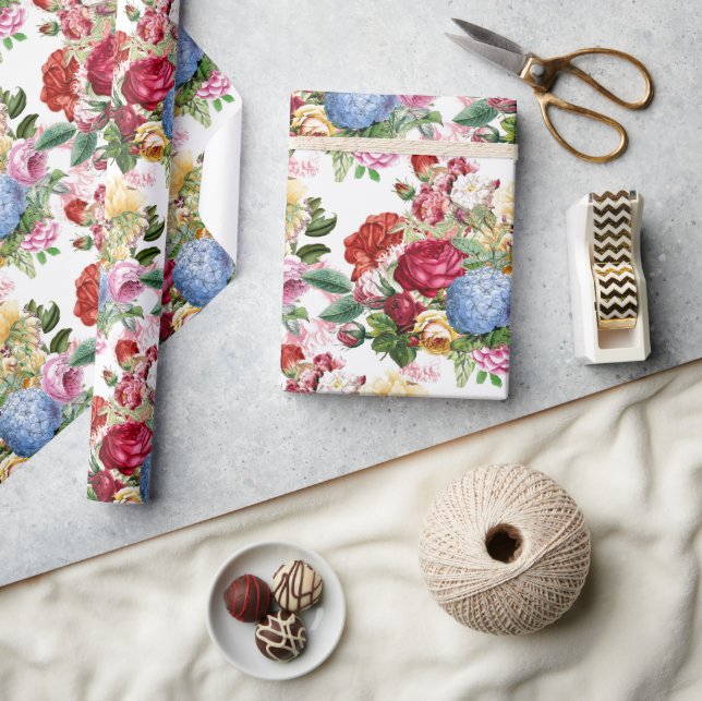 Papier Cadeau Elégant Rose et Hydrangeas artisanat ou cadeau Flo (Artisanat)